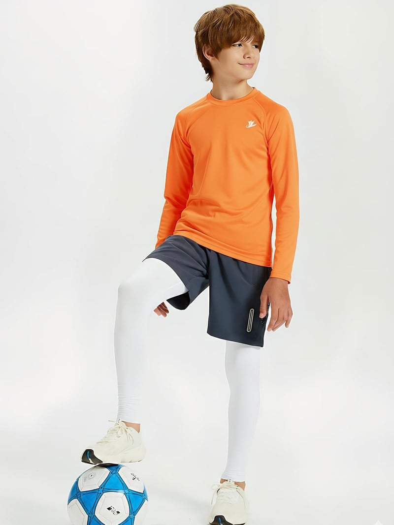 DEVOROPA Youth Boys Compression Shirt Long Sleeve Football Baseball Undershirt Quick Dry Sports Baselayer Orange L - Image 4